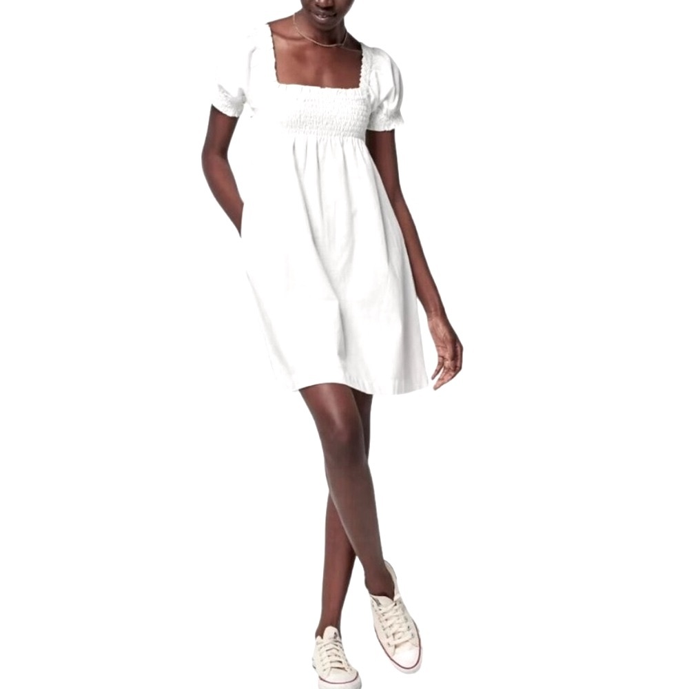 Faherty Ramona Organic Cotton Mini Peasant Dress in Egret